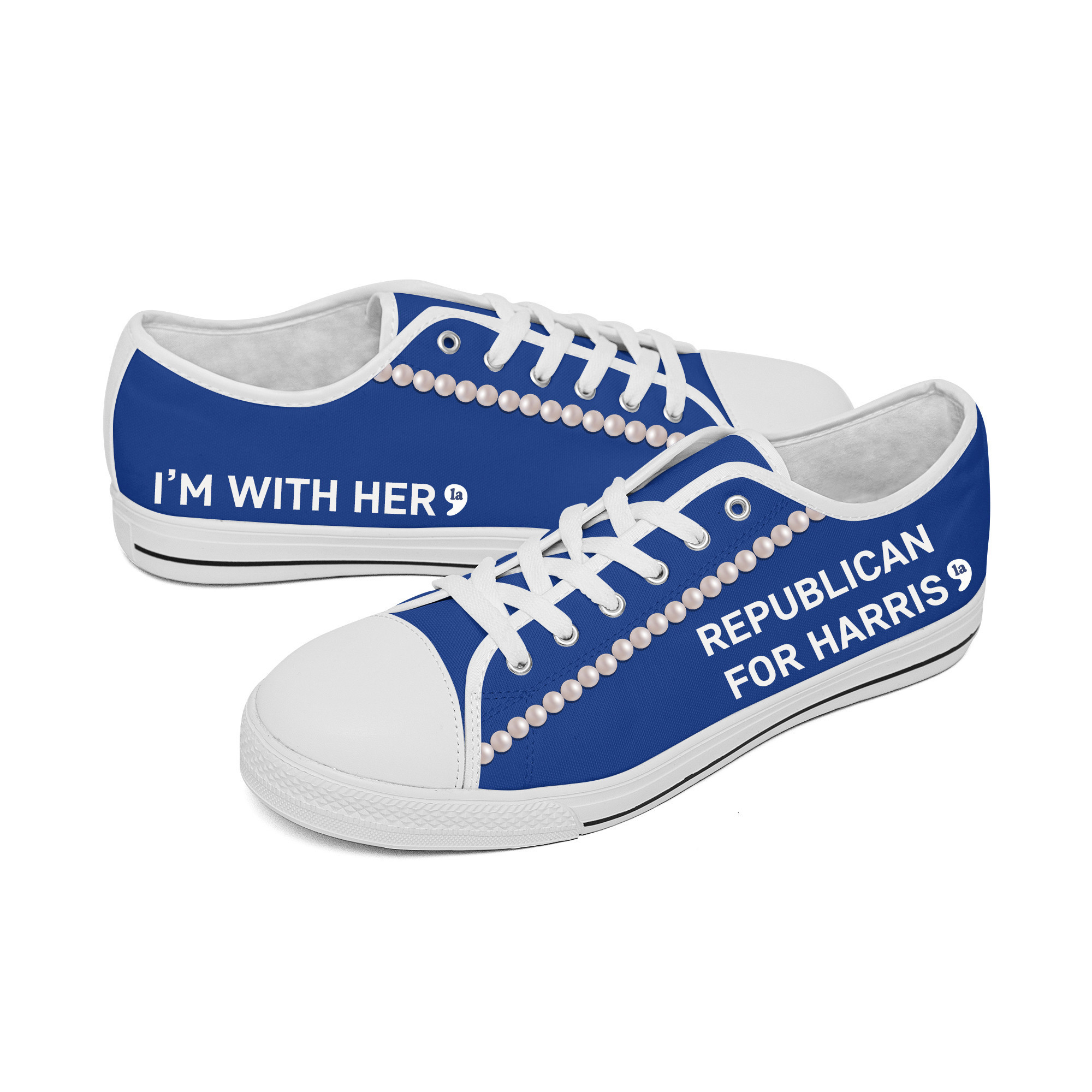 Chucks And Pearls Low Top Shoes Comma La Republican For Harris Kamala I'm With Her Shoes Chucks And Pearls Low Top Shoes Comma La Republican For Harris Kamala I'm With Her Shoes - Image 1