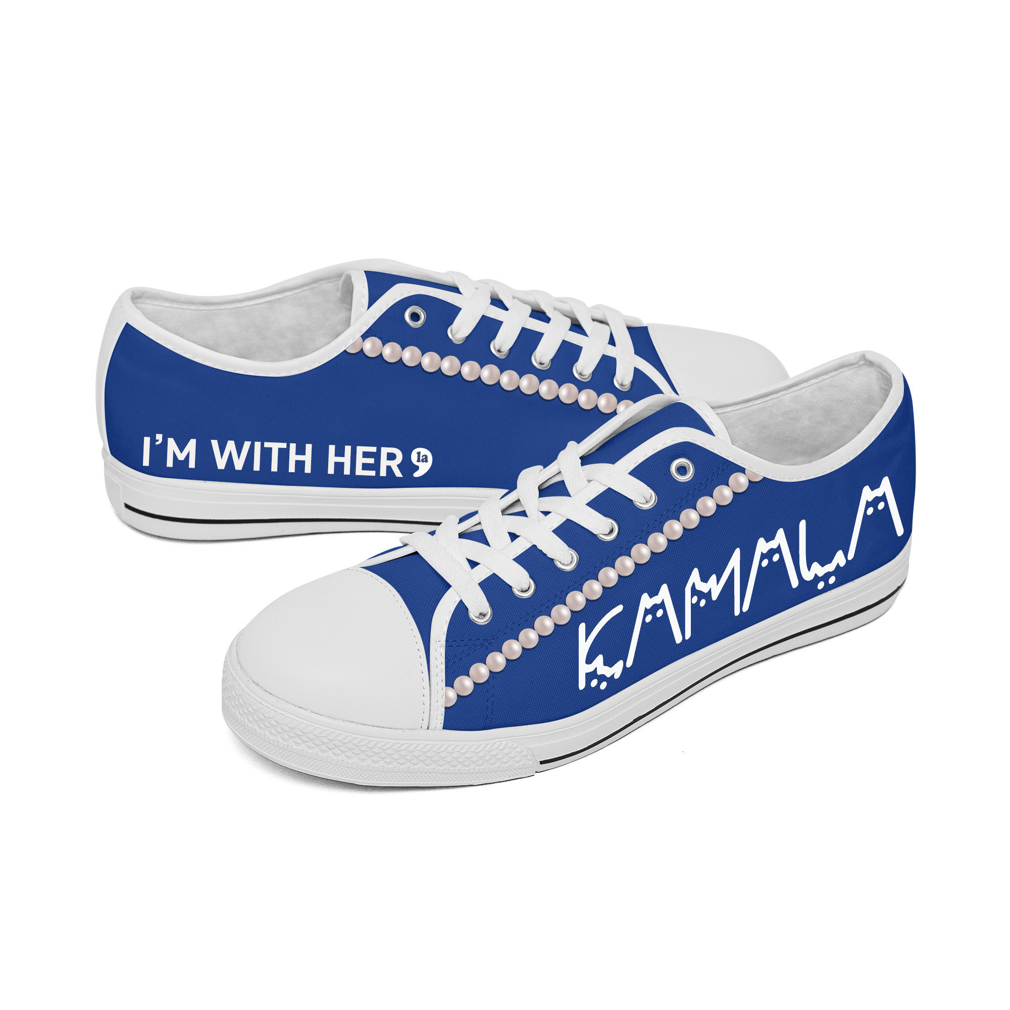 Chucks And Pearls Low Top Shoes Comma La The Waves Cats Kamala I'm With Her Shoes
