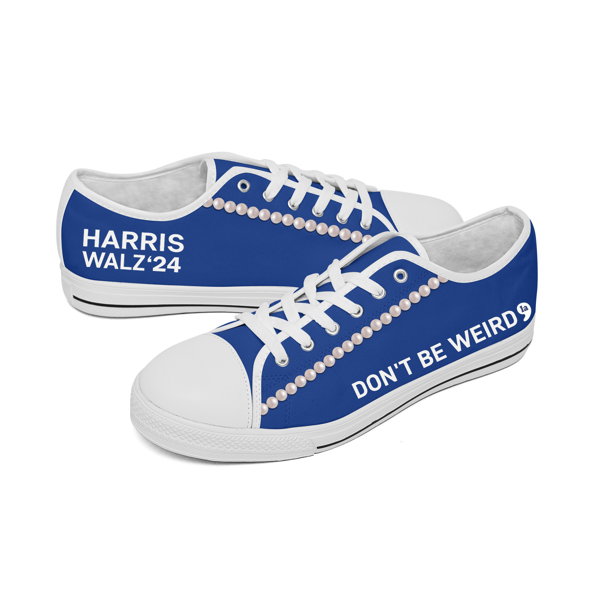 Chucks And Pearls Low Top Shoes Harris Walz '24 Don't Be Weird Comma La Shoes
