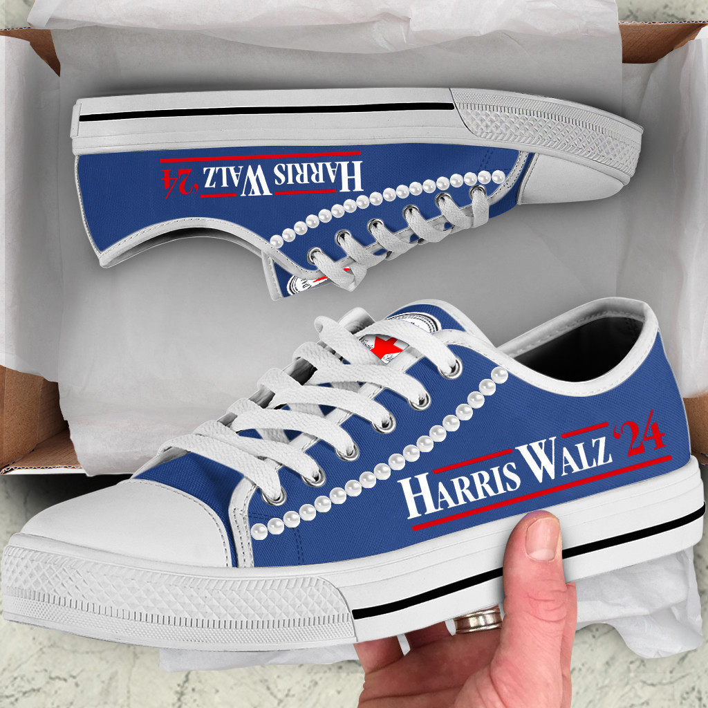 Chucks And Pearls Low Top Shoes Harris Walz '24 Vote Blue Low Top Sneakers Chucks And Pearls Low Top Shoes Harris Walz '24 Vote Blue Low Top Sneakers - Image 1