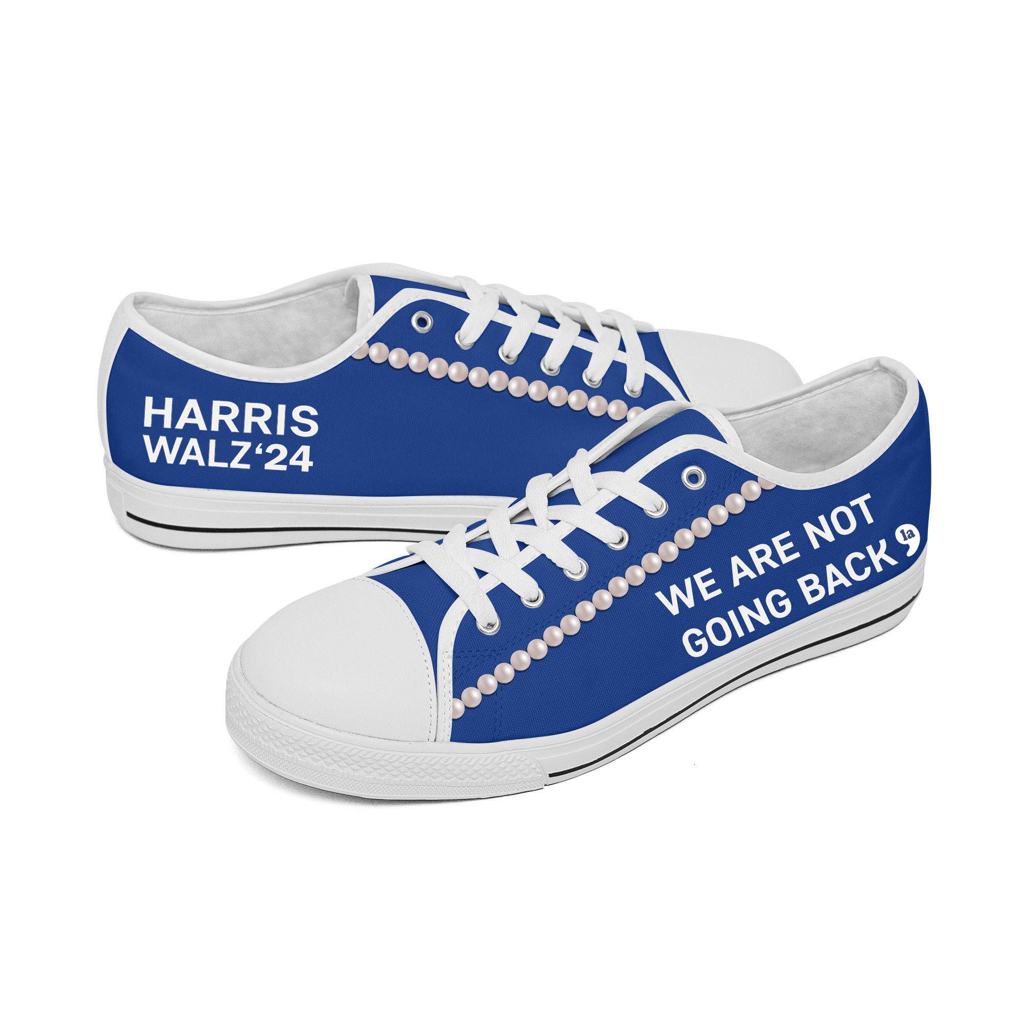 Chucks And Pearls Low Top Shoes Harris Walz '24 We Are Not Going Back Comma La Shoes