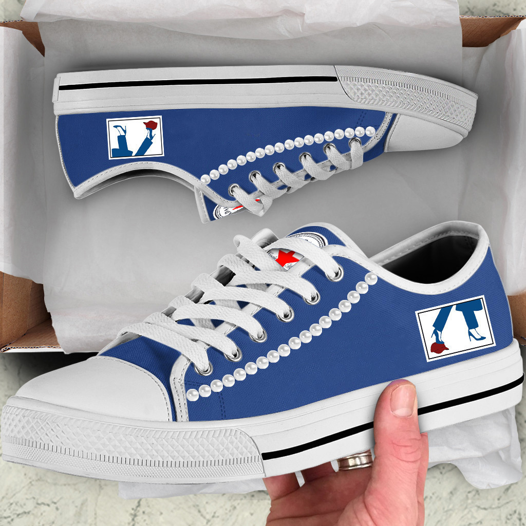 Chucks And Pearls Low Top Shoes Lady Democrats Against MAGA Vote Blue Low Top Sneakers