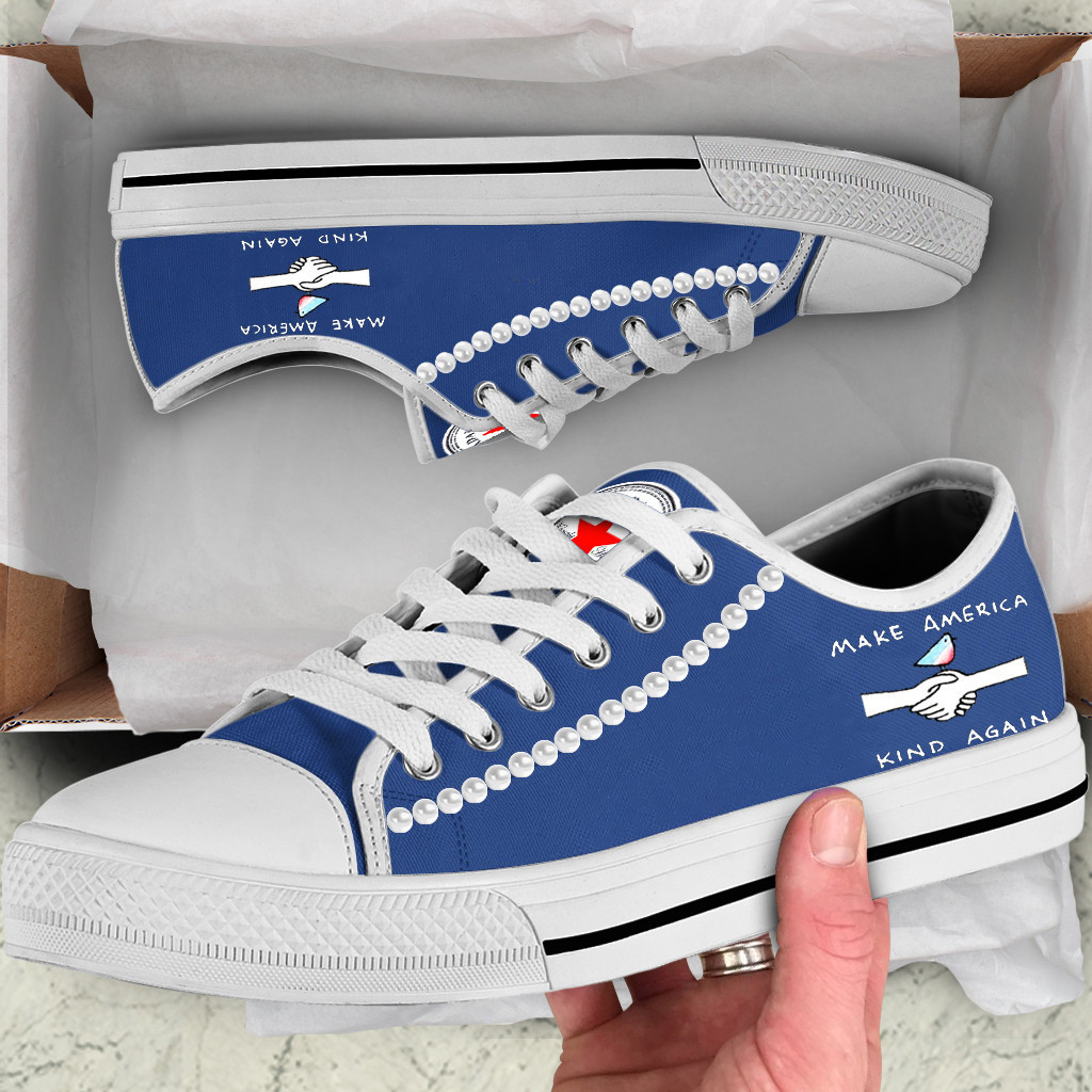 Chucks And Pearls Low Top Shoes Little Bird Make America Kind Again Vote Blue Low Top Sneakers