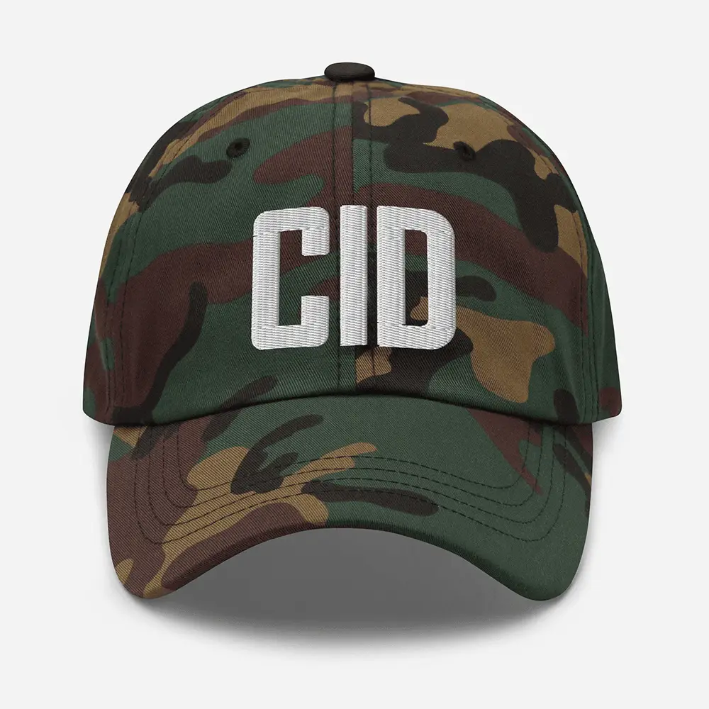 CID Hat CID Airport Code Embroidered Camo Hat Father's Day Present Ideas -WearandDecor CID Hat CID Airport Code Embroidered Camo Hat Father's Day Present Ideas -WearandDecor - Image 1