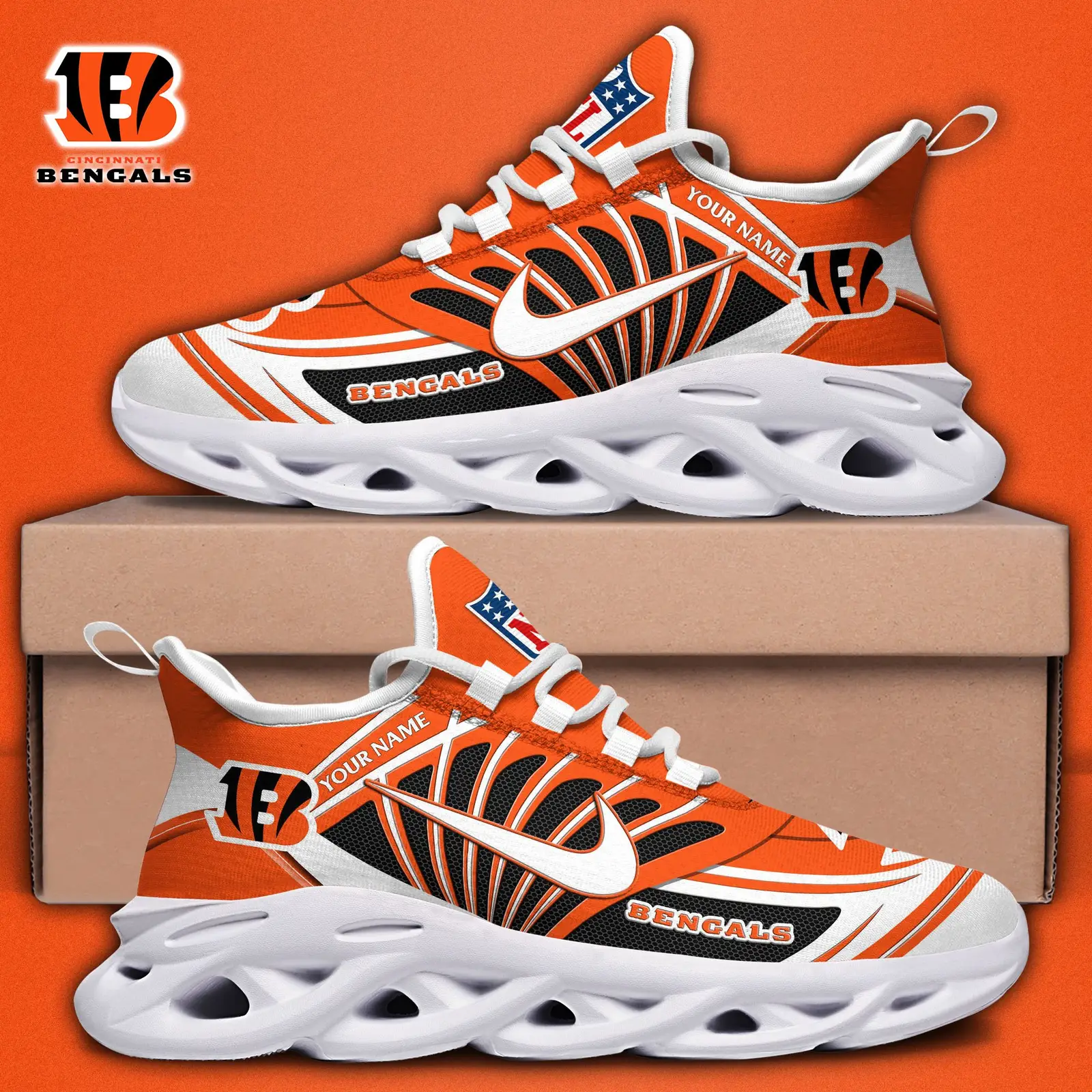Cincinnati Bengals Black Max Soul Shoes 2025 Versions Custom Name 898