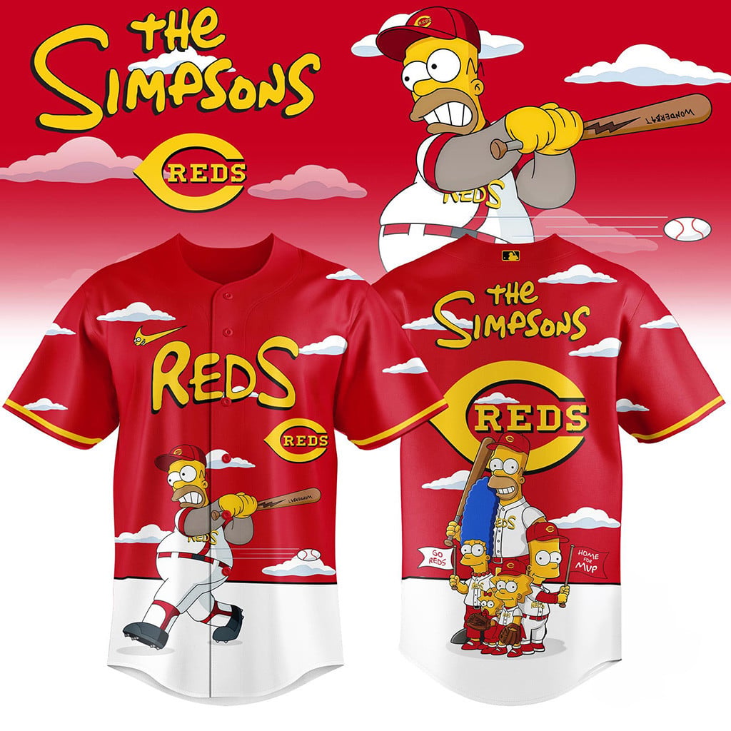 Cincinnati Reds x The Simpsons Baseball Jersey Reds Merch Gifts For Baseball Lovers