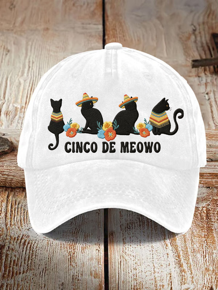 Cinco De Meowo Baseball Hat Cats With Flowers And Sombrero Cap Gifts For Her
