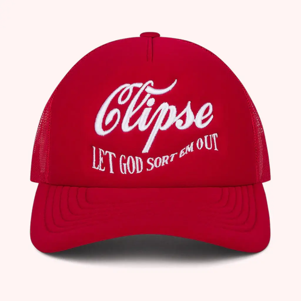 Clipse Tour Merch Denim Tears X Clipse Printed Red Trucker Hat Gifts For Dad -WearandDecor