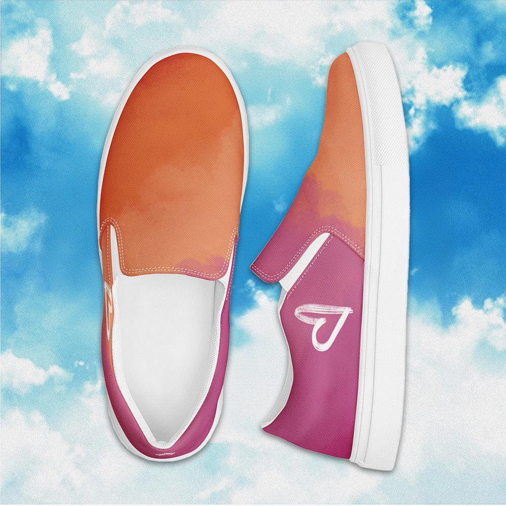 Cloudy Lesbian Slip On Sneakers Lesbian Pride LGBTQ Shoes Human Rights Sneakers Men Women -WearandDecor