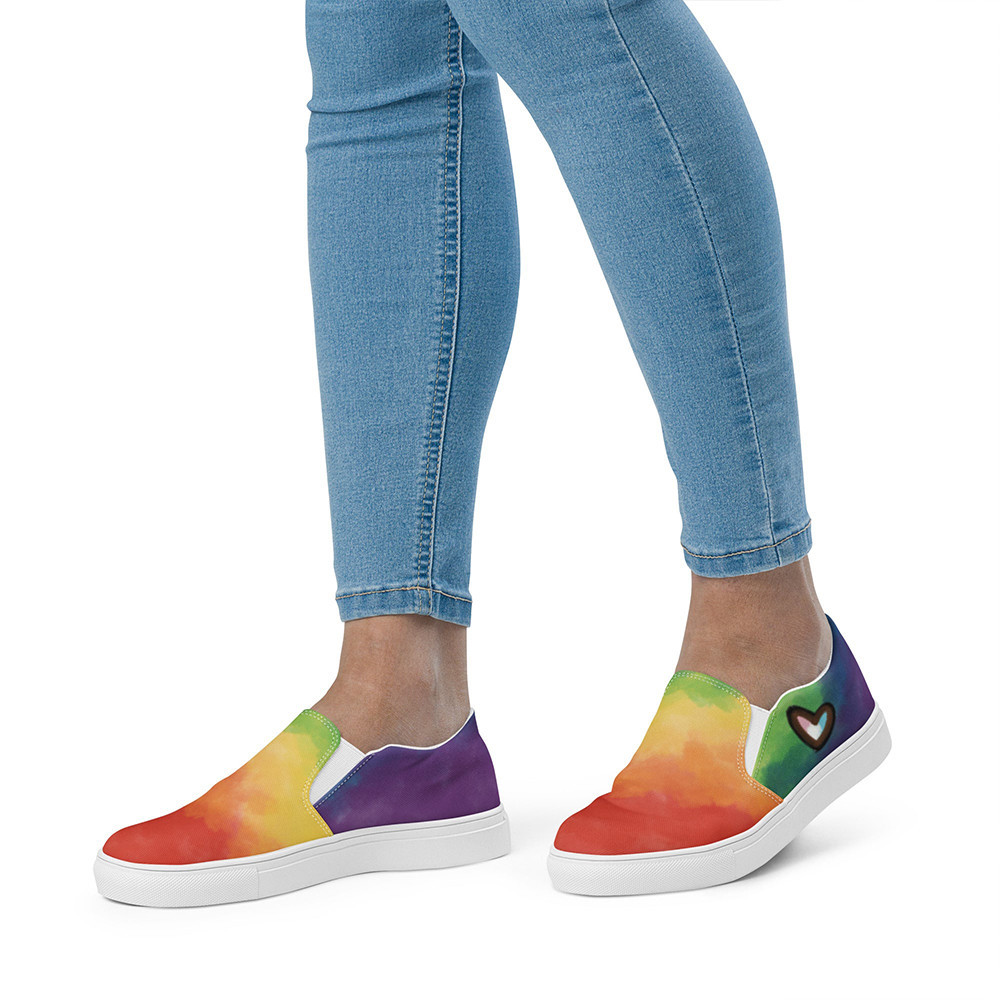 Cloudy Rainbow Slip On Sneakers LGBTQ Pride Rainbow Shoes Human Rights Campaign Merch