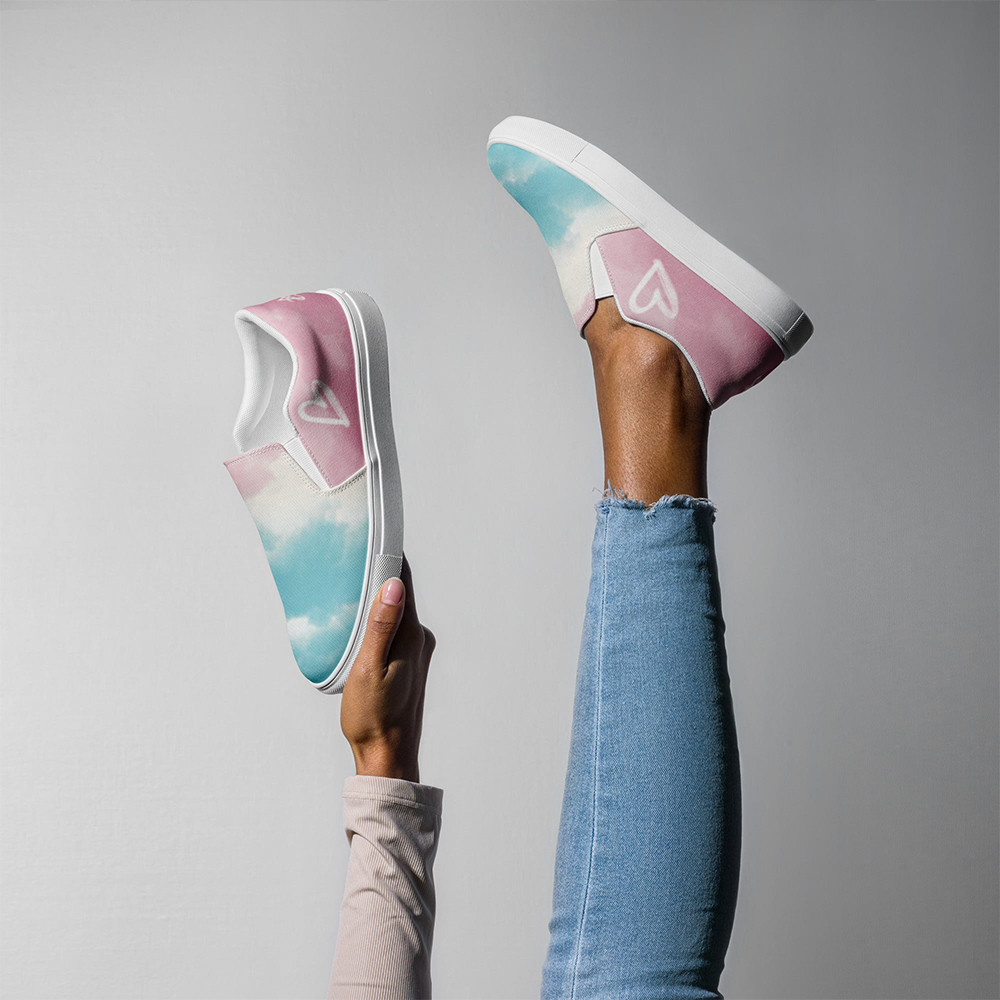 Cloudy Transgender Pride Slip On Sneakers LGBTQ+ Pride Transgender Shoes Human Rights Merch