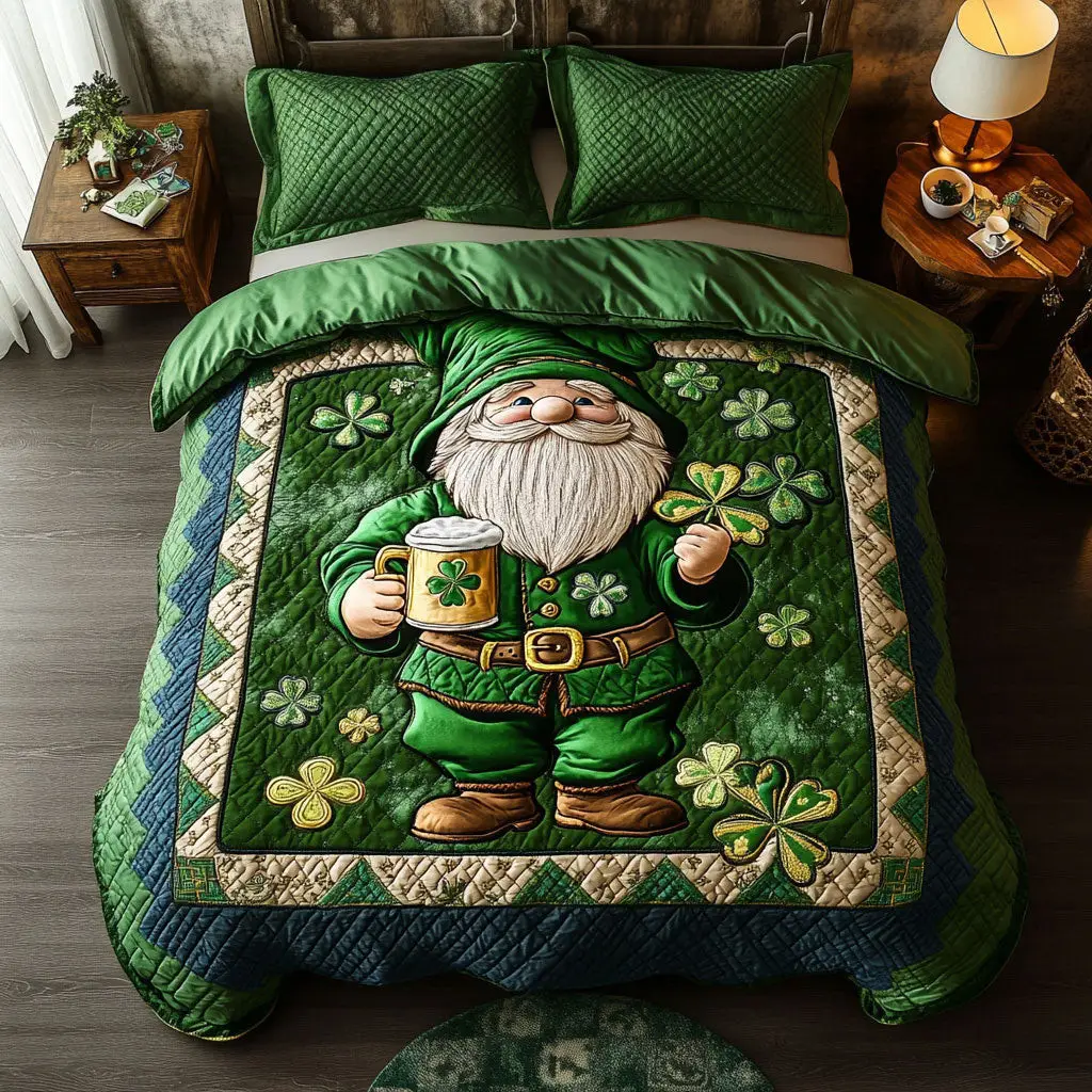 Clover Baby Gnome Quilted Bedding Set Bedroom Decor St Patrick Gifts For Him