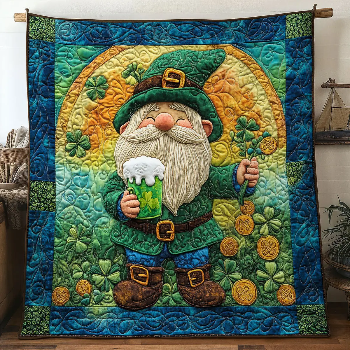 Clover Mug Gnome Quilted Blanket Room Decor Ideas St Patricks Day Gifts For Boyfriend