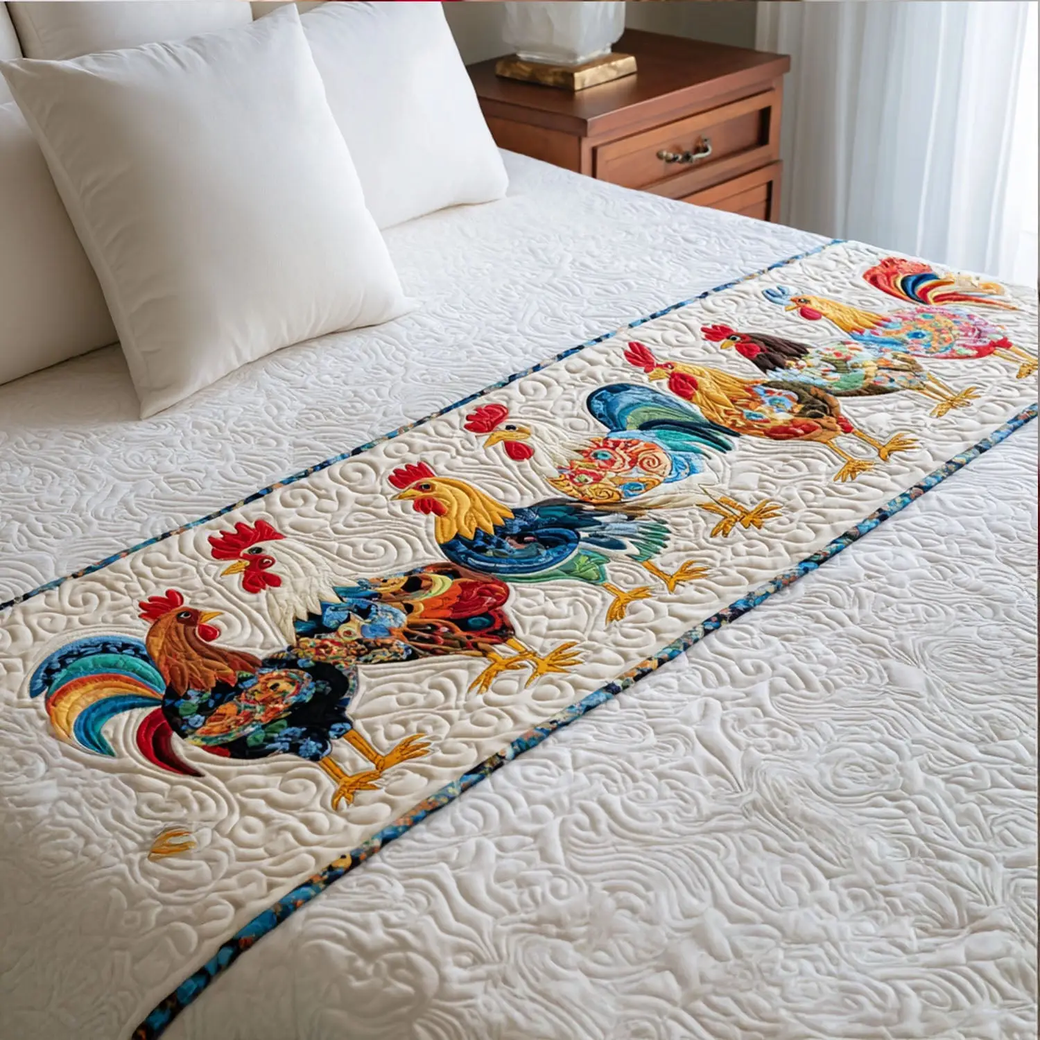 Cluck Celebration Quilted Bed Runner Cluck Celebration Fun Home Gift