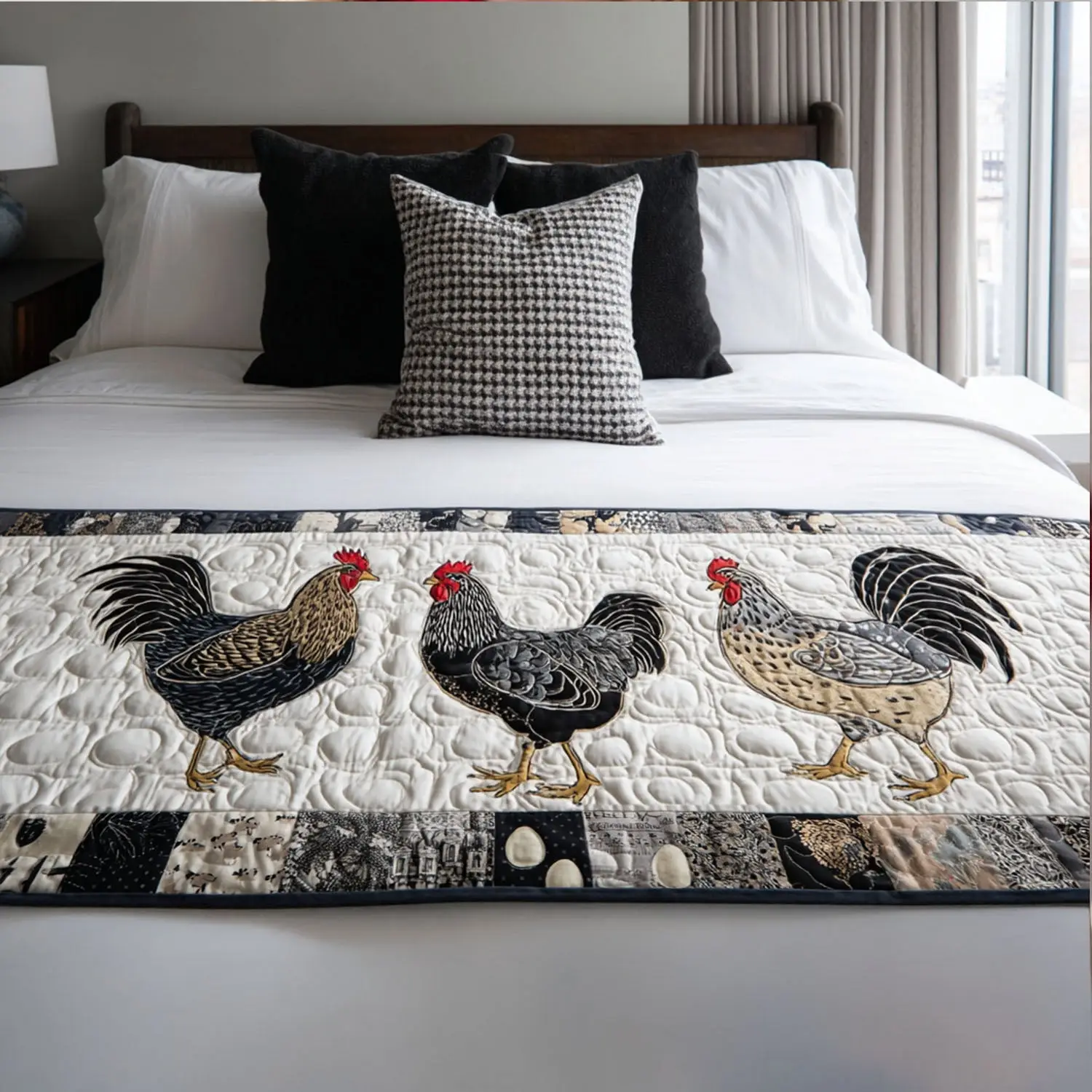Cluck-tastic Quilted Bed Runner Cluck-tastic Farm Design Gift