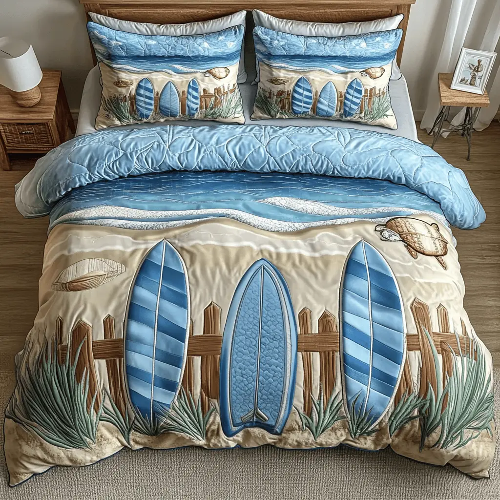 Coastal Dream Quilted Bedding Set Bed Room Decoration Christmas Gifts For Surfers