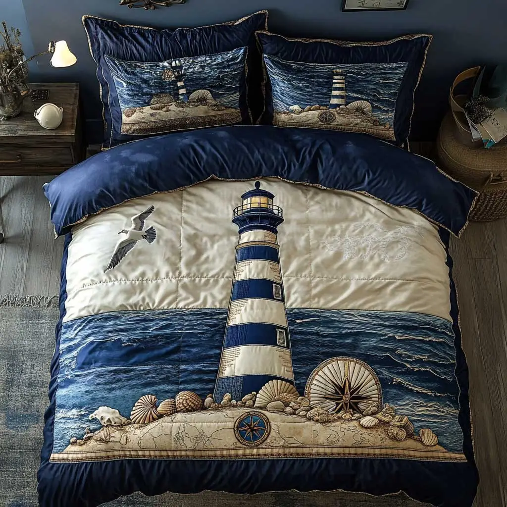 Coastal Lighthouse Quilted Bedding Set Duvet Cover Bedspread Gifts For Sea Lovers