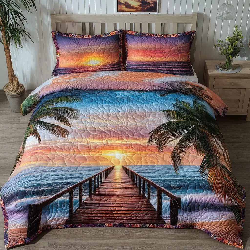 Coastal Paradise Quilted Bedding Set Bed Decor Cool Gifts For Fishing Lovers Coastal Paradise Quilted Bedding Set Bed Decor Cool Gifts For Fishing Lovers - Image 1