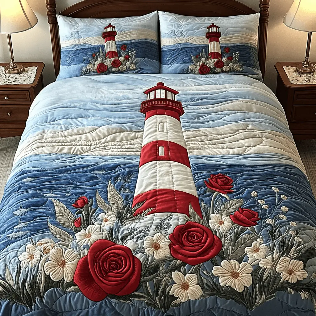 Coastal Serenity Quilted Bedding Set Elegant Bedding Set Gift for Newlyweds
