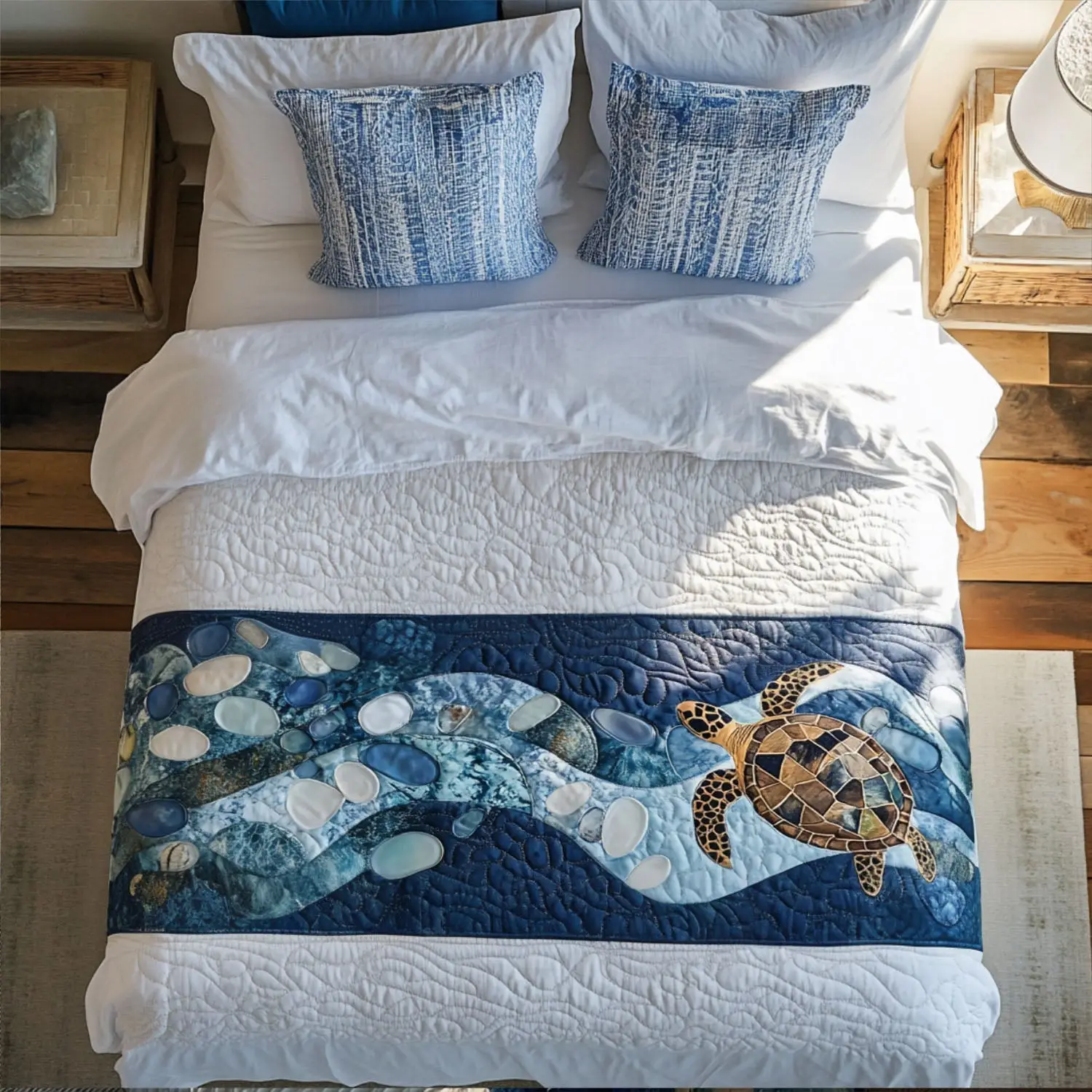 Coastal Wanderer Quilted Bed Runner Coastal Wanderer Trail Ocean-Themed Gift