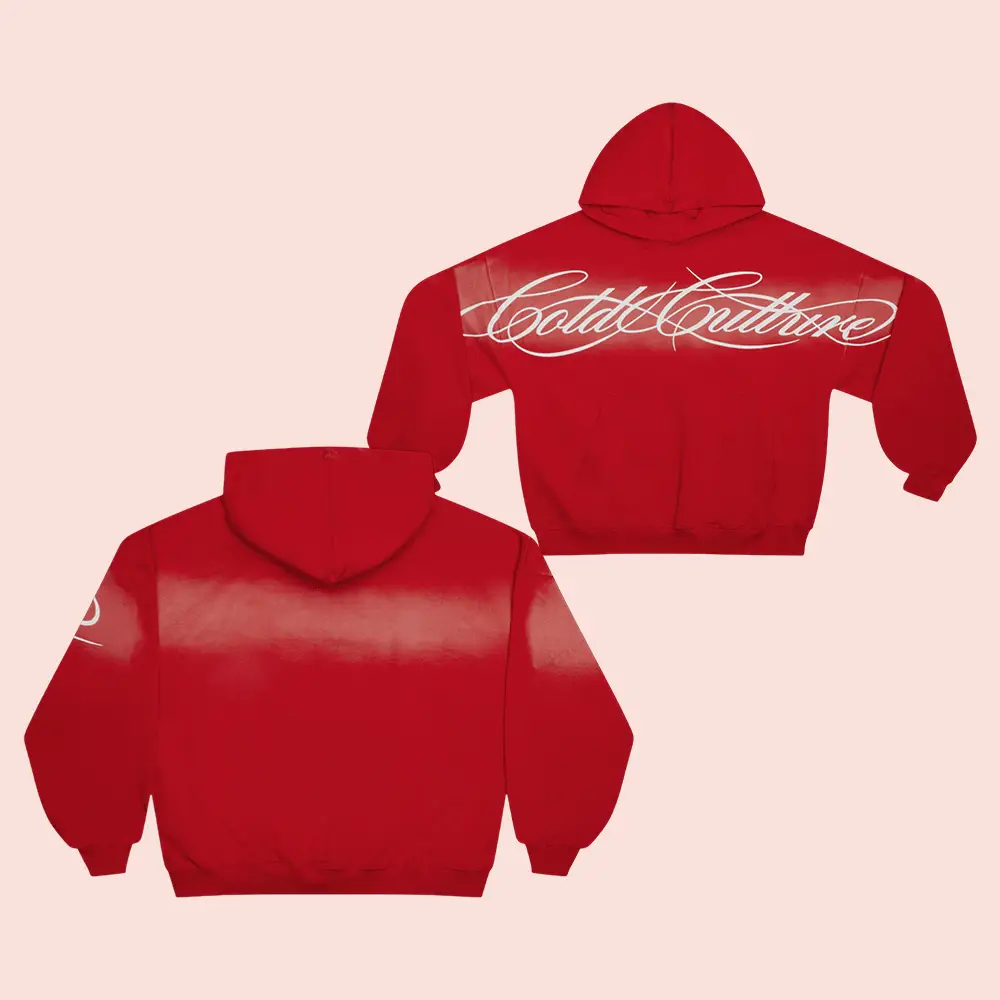 Cold Culture Hoodie Crossed Script Hoodie Red Cold Culture Clothing Gifts For Sisters