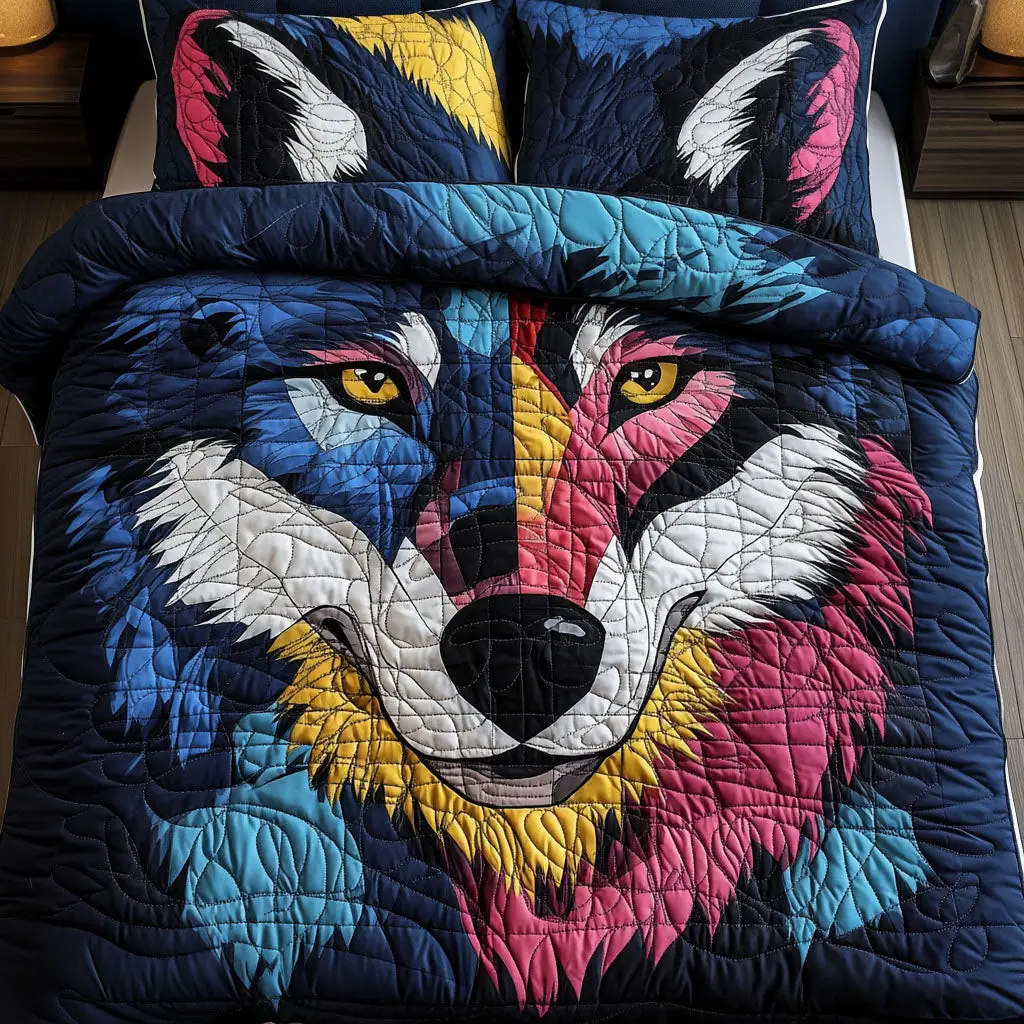 Color Burst Wolf Quilted Bedding Set Christmas Bedroom Ideas Unique Gifts For Wolf Lovers Color Burst Wolf Quilted Bedding Set Christmas Bedroom Ideas Unique Gifts For Wolf Lovers - Image 1