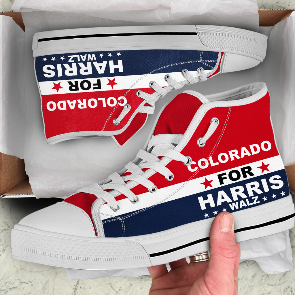 Colorado For Harris Walz 2024 High Top Shoes Vote Democracy Sneakers Kamala Political Campaign Merch