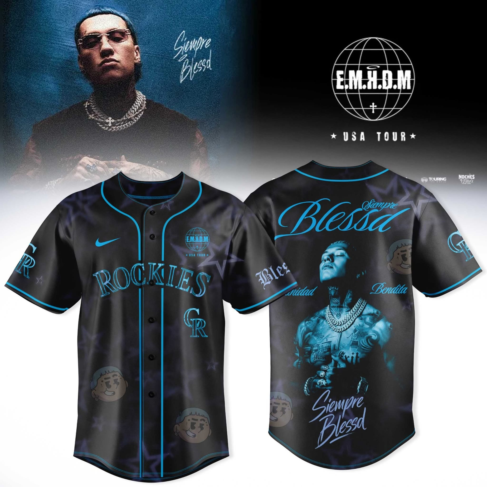 Colorado Rockies x Blessd Merch Siempre Blessed USA Tour Jersey Shirt Fans Gift For Him