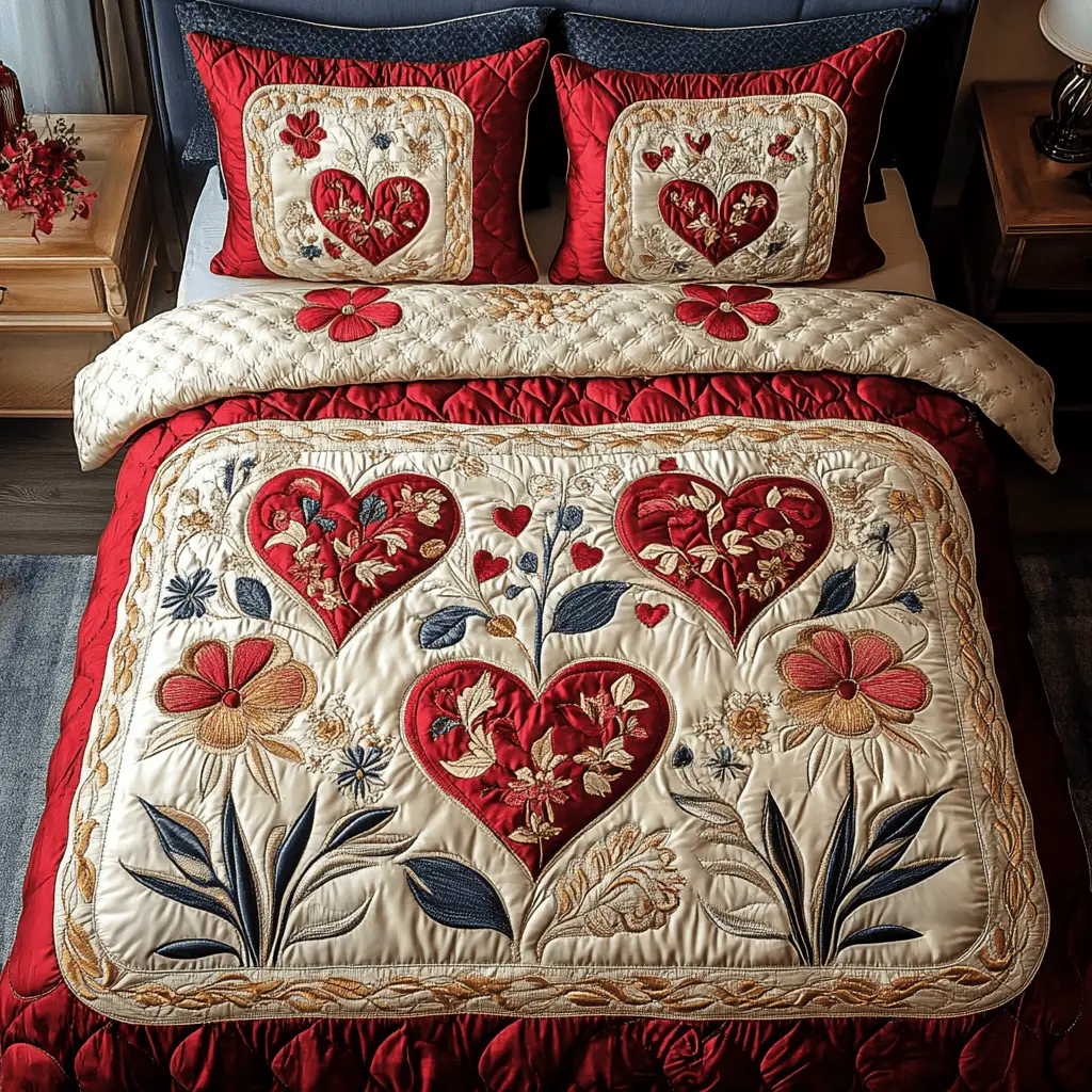 Colorful Bear Charm Quilted Bedding Set Trendy Home Decor Gift Suggestions For Valentine's Day