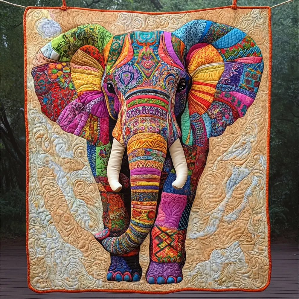 Colorful Boho Elephant Quilted Blanket Tribal Patchwork Art Cozy Throw Best Gift For Elephant Lovers Colorful Boho Elephant Quilted Blanket Tribal Patchwork Art Cozy Throw Best Gift For Elephant Lovers - Image 1