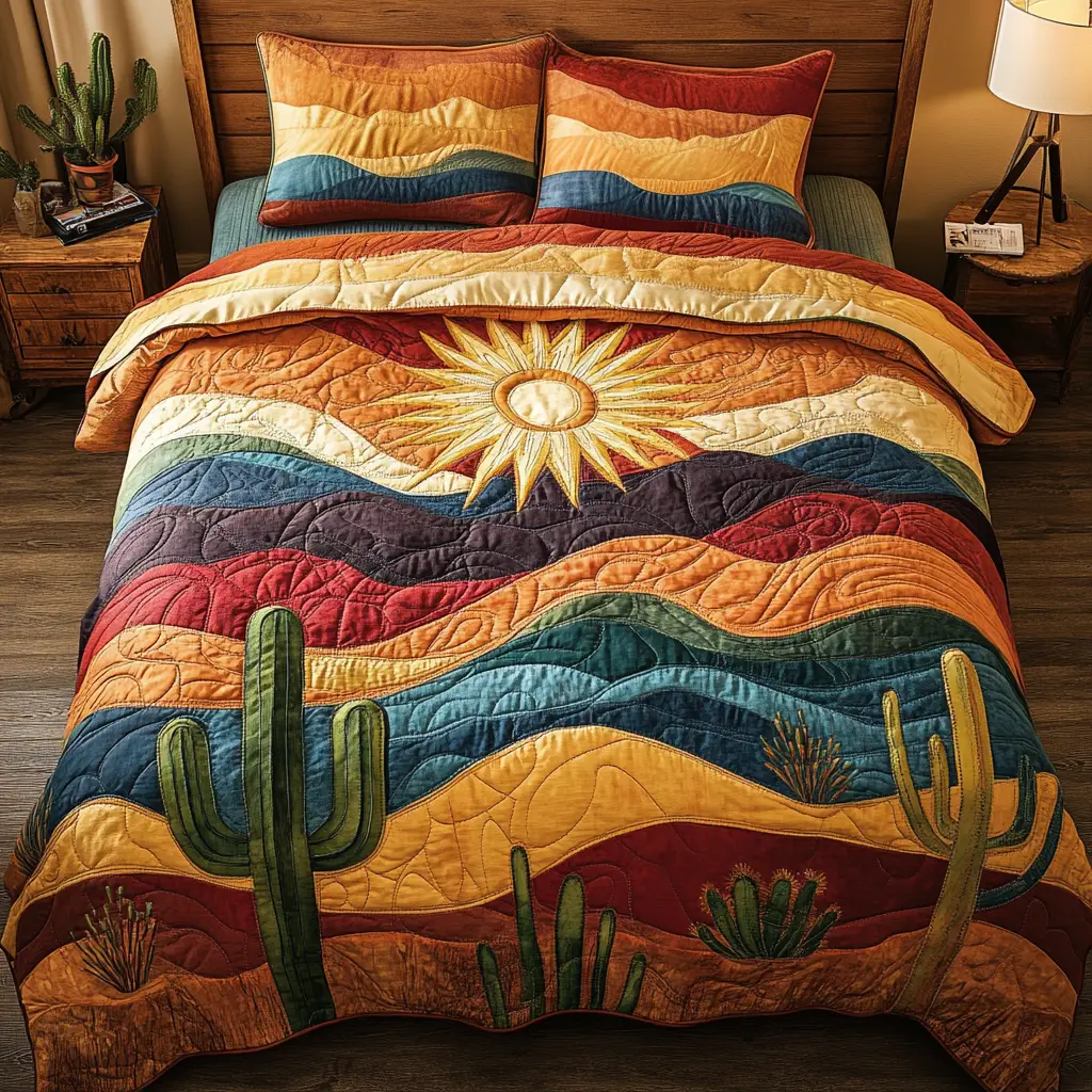 Colorful Cactus Quilted Bedding Set Summer Vibe Duvet Covers Sentimental Gifts For Mom
