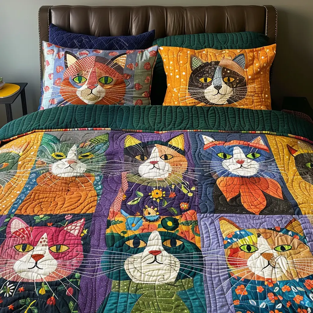 Colorful Catnap Quilted Bedding Set Best Comforter Sets Cat Xmas Gifts Colorful Catnap Quilted Bedding Set Best Comforter Sets Cat Xmas Gifts - Image 1