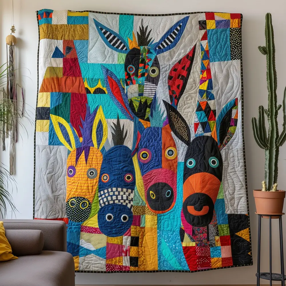 Colorful Donkey Art Quilted Blanket Graphic Animal Patchwork Home Decor Best Gift For Donkey Lovers Colorful Donkey Art Quilted Blanket Graphic Animal Patchwork Home Decor Best Gift For Donkey Lovers - Image 1