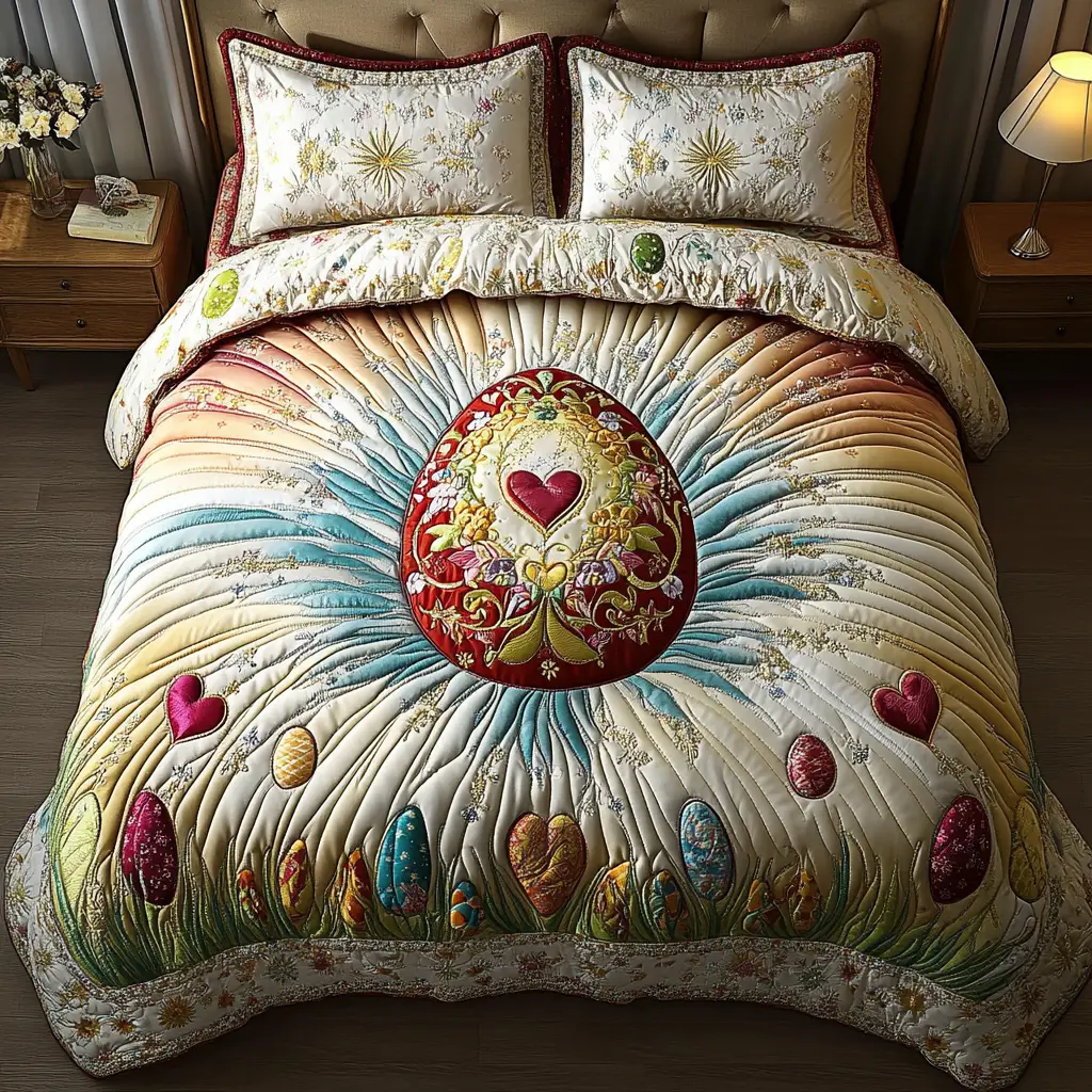 Colorful Easter Retreat Quilted Bedding Set Autumn Inspired Bedroom Gifts For Grandma