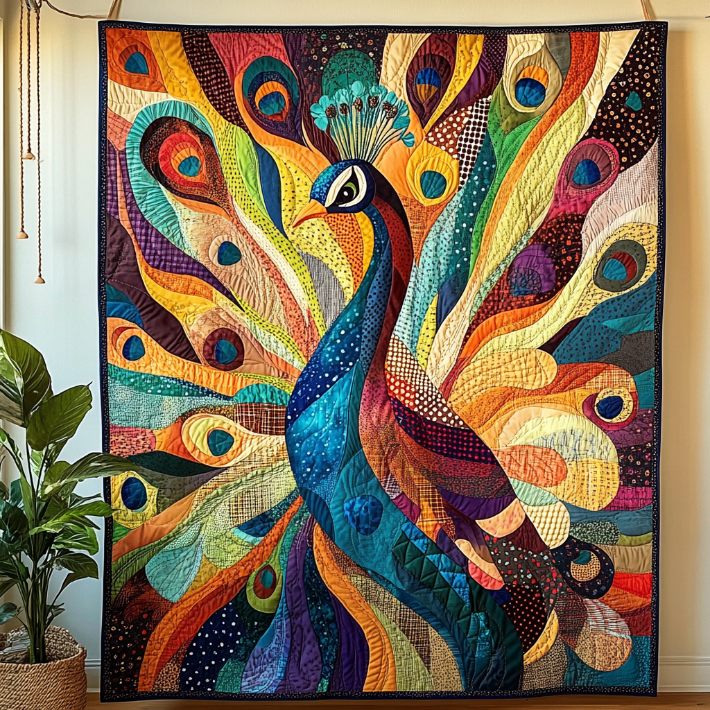 Colorful Elegance Quilted Blanket Bed Christmas Decor Best Gifts For Peacock Lovers