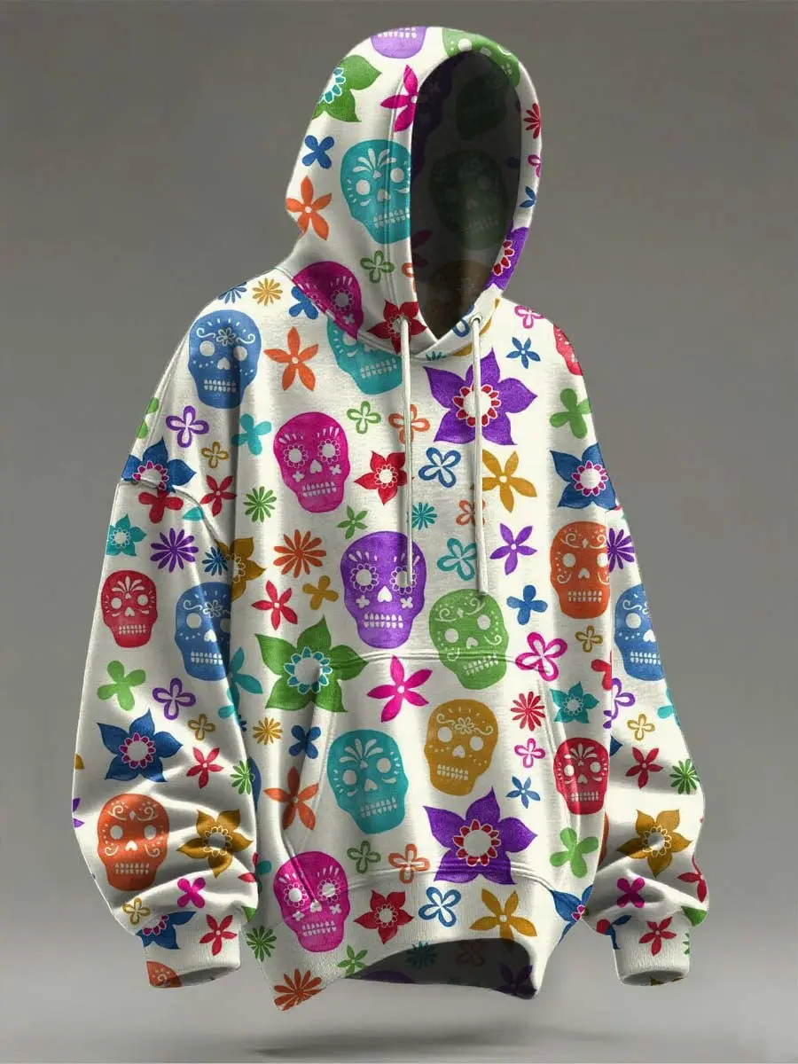 Colorful Floral Skull Printed Hoodie Funny Clothing Halloween Skull Lovers Gifts Colorful Floral Skull Printed Hoodie Funny Clothing Halloween Skull Lovers Gifts - Image 1