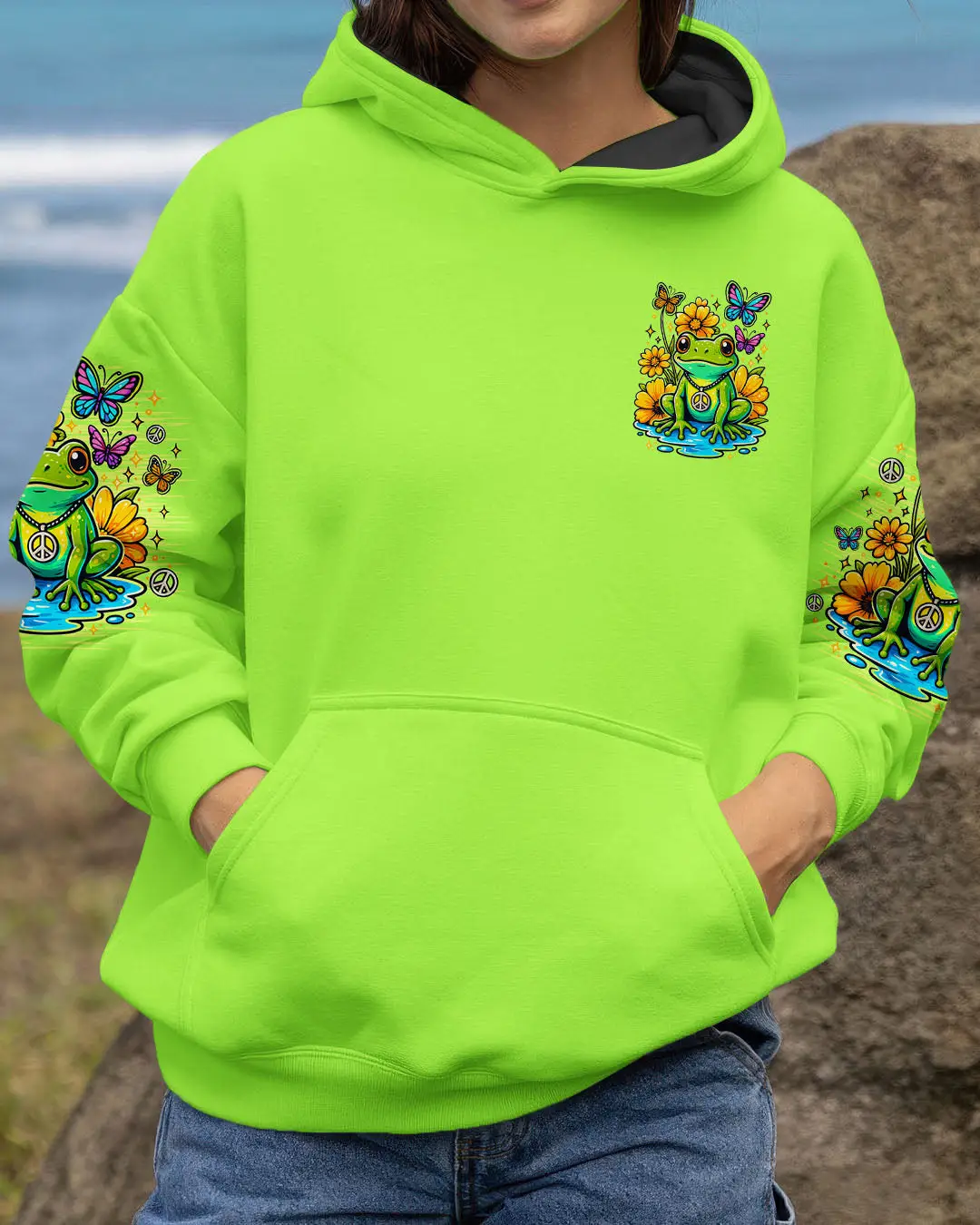 Colorful Frog Be You The World Will Adjust Hoodie Bright Green Motivational Gift For Mom