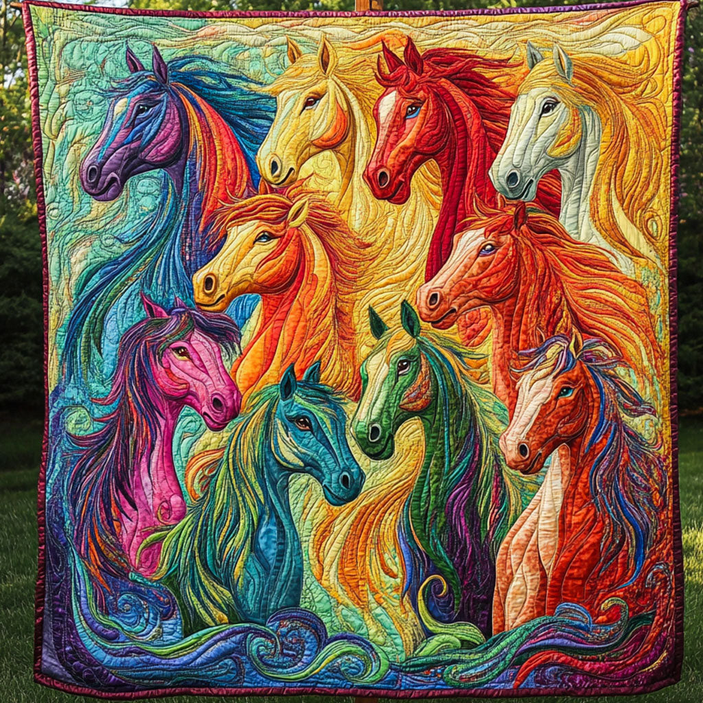 Colorful Gallop Quilted Blanket Nice Throw Blanket Great Gifts For Horse Owners
