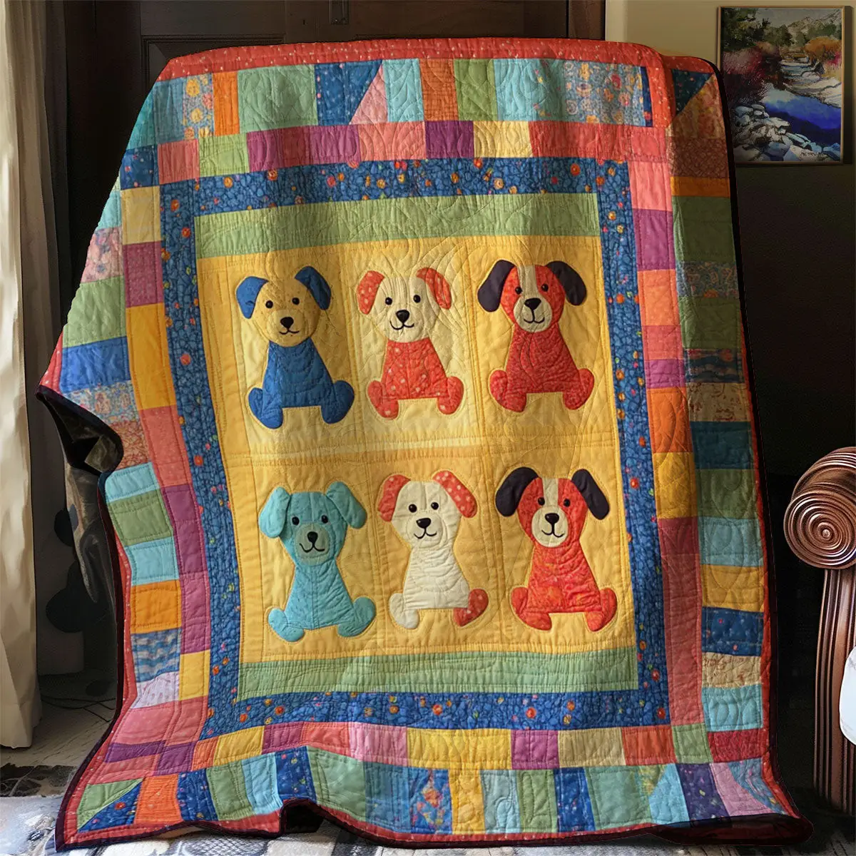 Colorful Puppy Quilt Best Throw Blanket Father's Day Presents For Husband