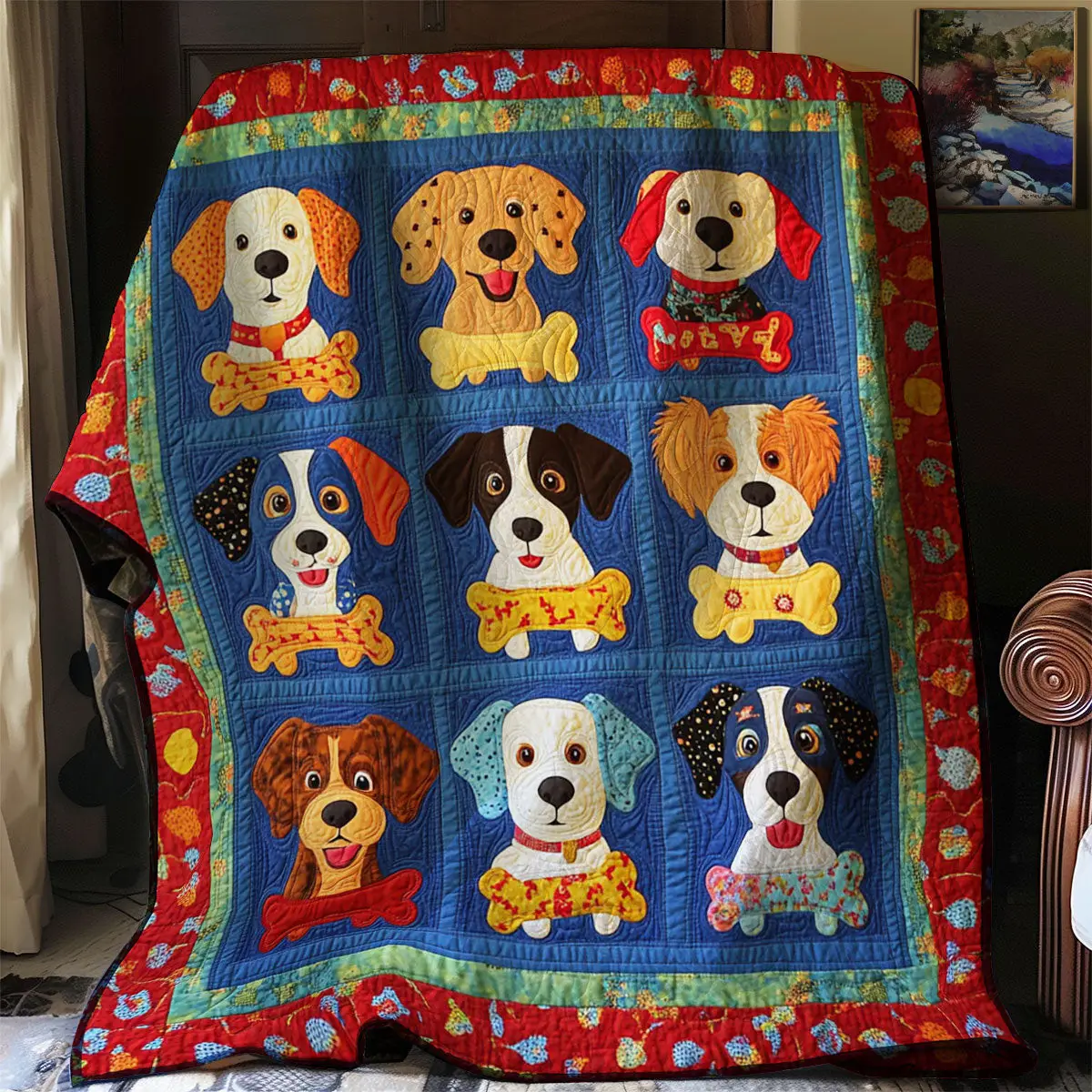 Colorful Puppy Quilt Best Throw Blanket Gifts For Father's Day From Daughter