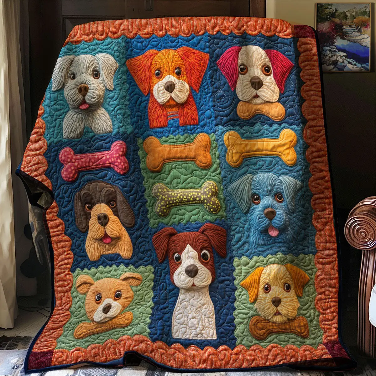 Colorful Puppy Quilt Best Throw Blanket Good Gifts For Dads 50Th Birthday