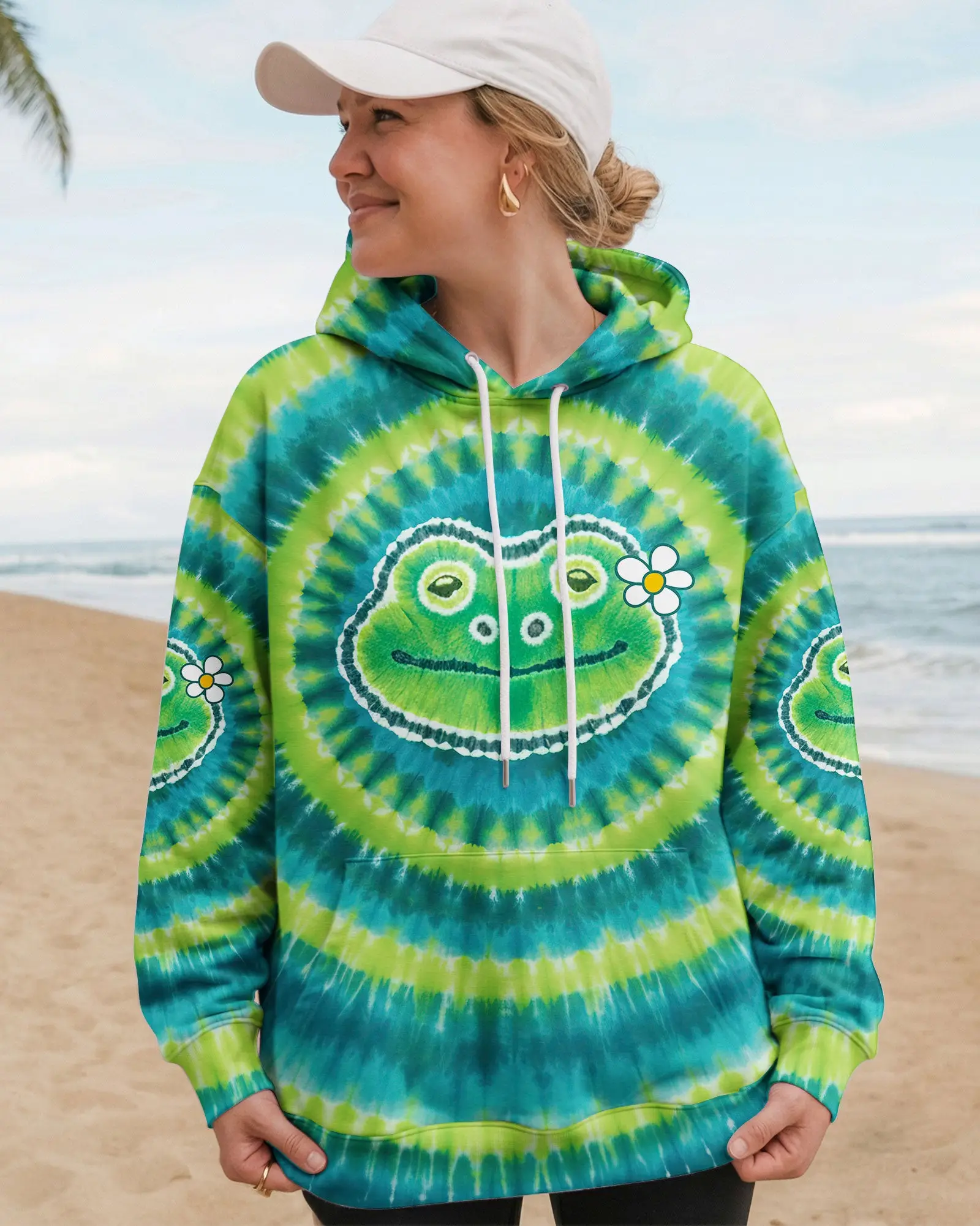 Colorful Tie-Dye Frog Be You The World Will Adjust Hoodie Fun Smiling Frog With Daisy For Her