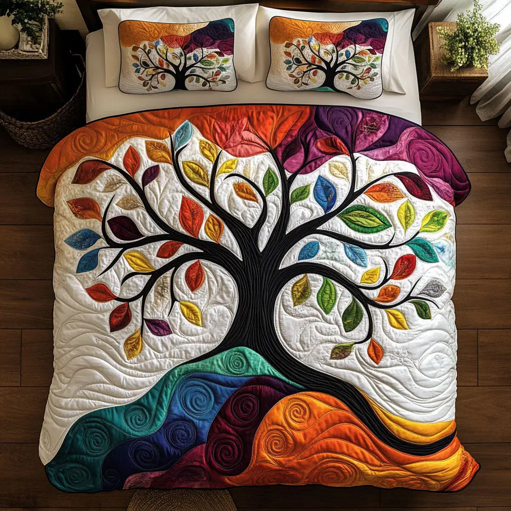 Colorfull Tree Quilted Bedding Set Duvet Cover Bedspread  Bedroom Decor For Parents
