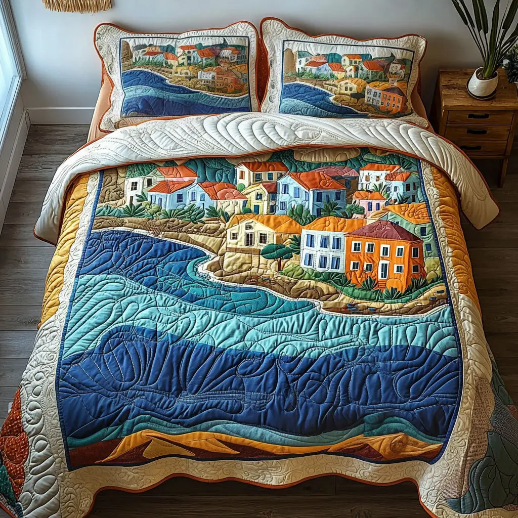 Colori Del Mare Quilted Bedding Set Stylish Bedding Merch Gift for Home Lovers