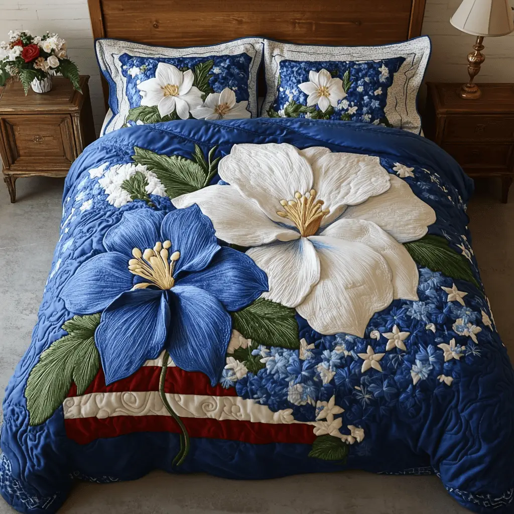 Columbine Garden  Quilted Bedding Set  King Size Duvet Cover 4Th Of July Themed Gifts