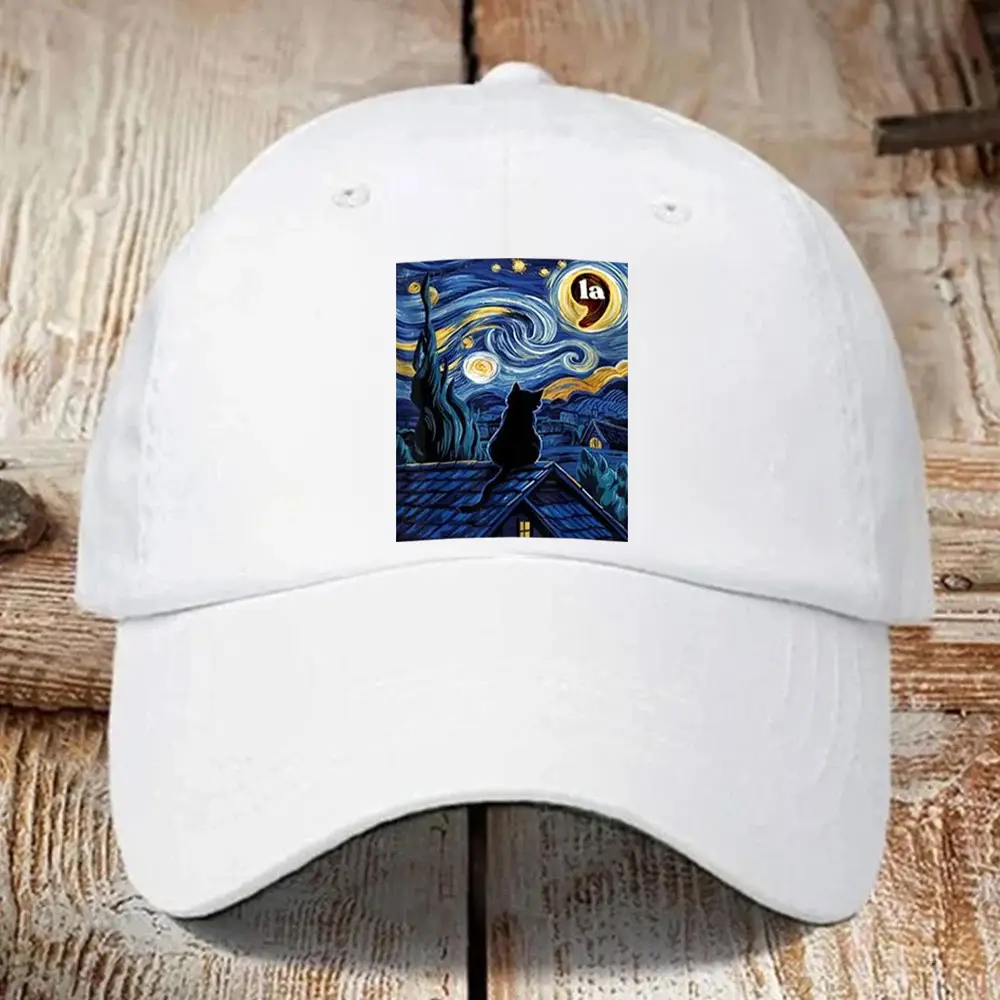 Comma La For Kamala Harris 2024 Hat Cat Starry Night Vote Harris Walz For President Cap Comma La For Kamala Harris 2024 Hat Cat Starry Night Vote Harris Walz For President Cap - Image 1