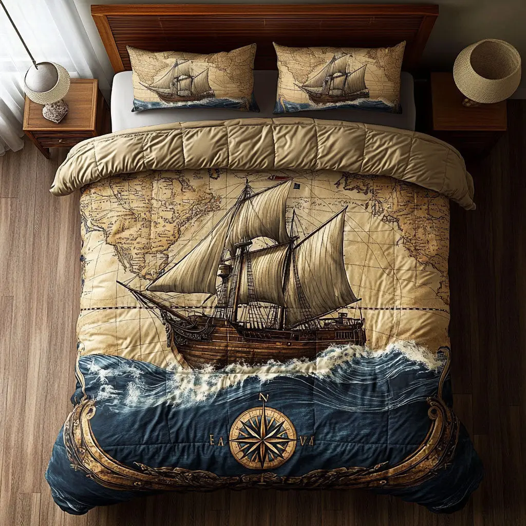 Compass And Sails Quilted Bedding Set Duvet Cover Bedspread Best Gifts Bedroom Decorative