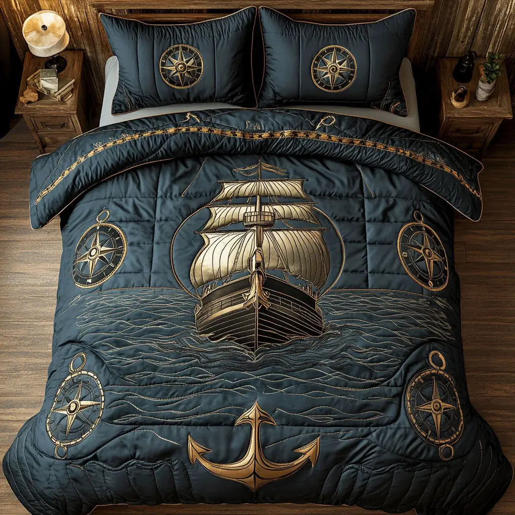 Compass Voyager Quilted Bedding Set Duvet Cover Bedspread Best Gifts Bedroom Decorative