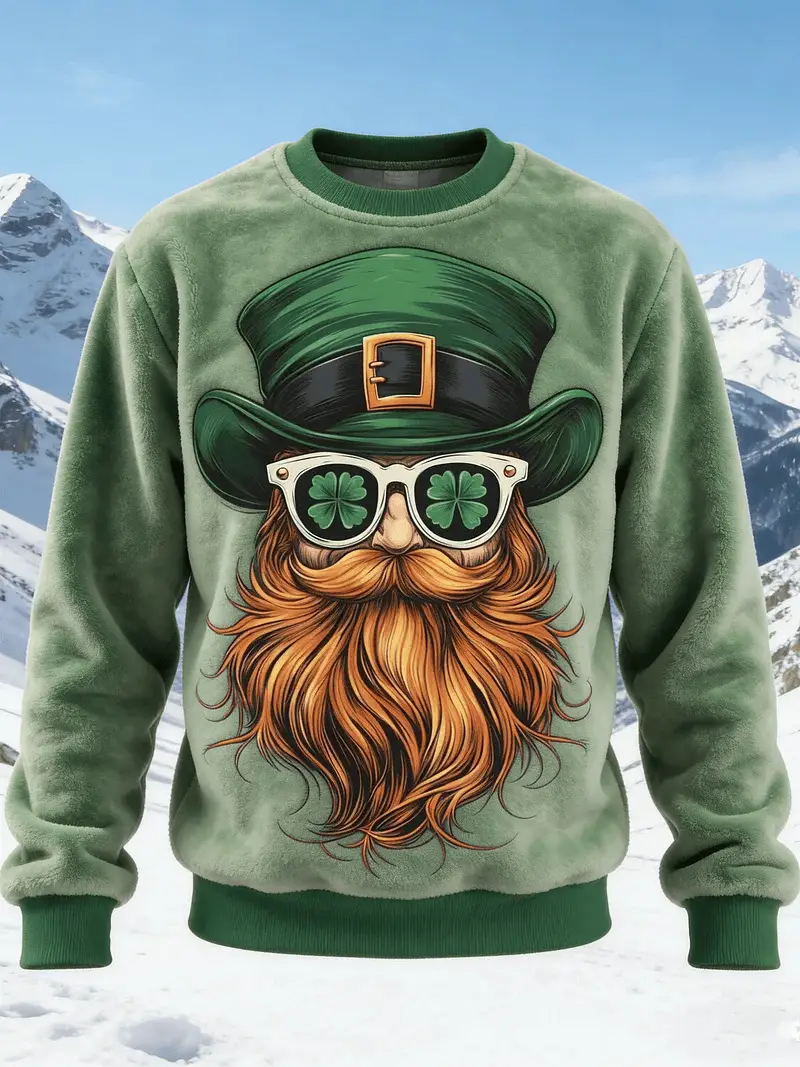 Cool Leprechaun Shamrock Sunglasses Fluffy Sweatshirt St Patrick's Day Green Funny Irish Outfit