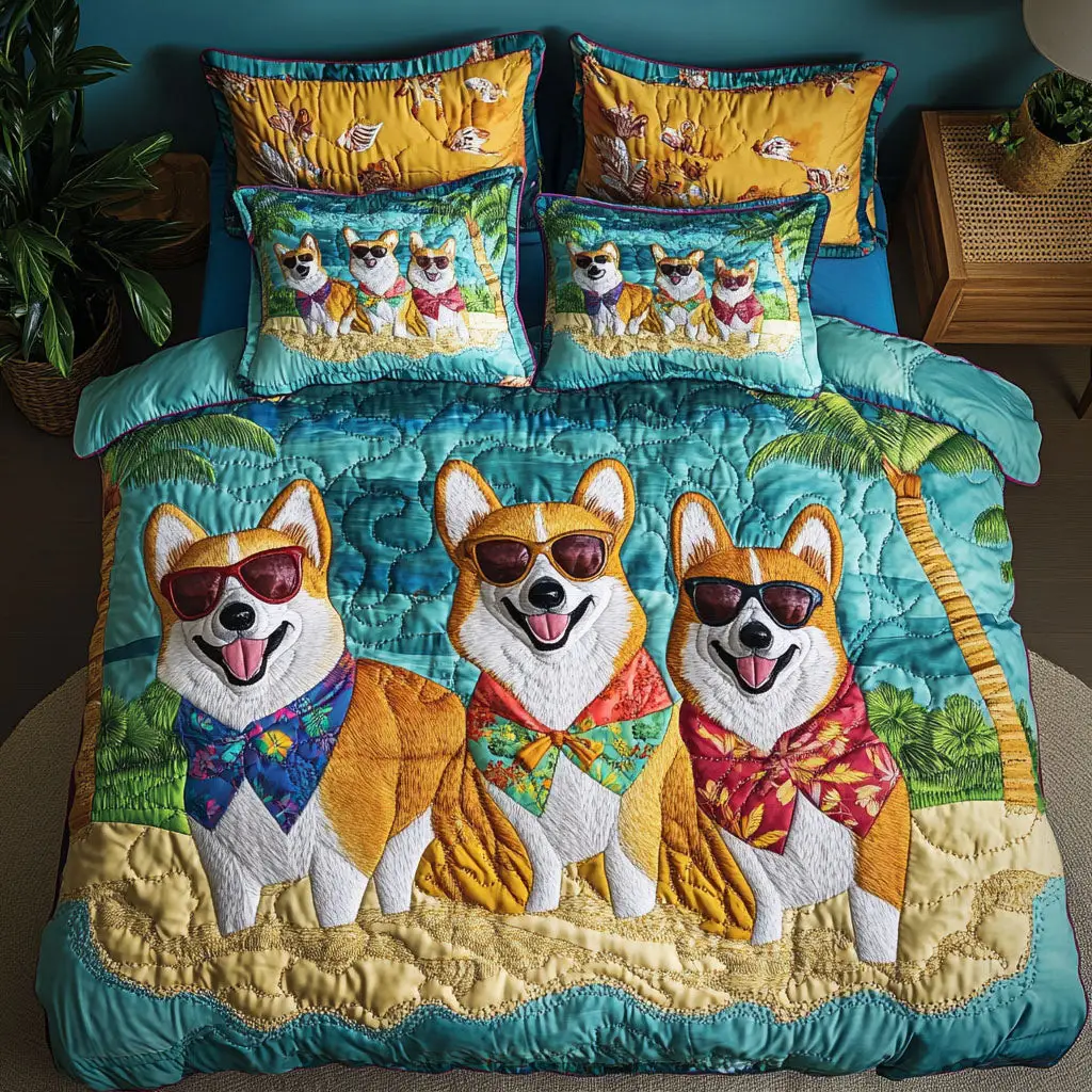 Cool Pup Crew Quilted Bedding Set Personalized Bedding Set Gift for Couples